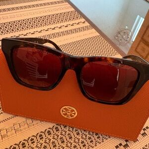 Tory Burch Tortoiseshell Frame Sunglasses with Gold Logo Accent